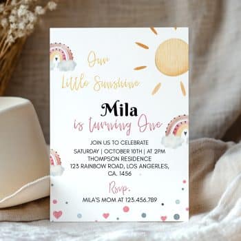 Little Sunshine Rainbow Birthday Invitation