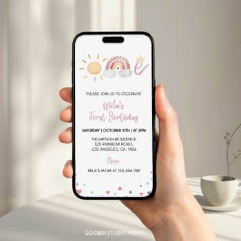 Boho Rainbow Birthday Party Evite