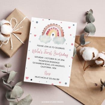 Boho Rainbow Birthday Invitation