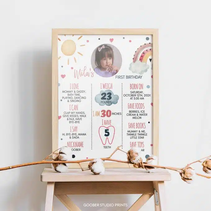 Boho Rainbow Birthday Milestone Photo Poster
