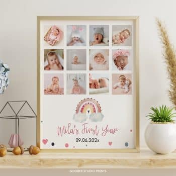 Boho Rainbow Birthday Milestone Photo Collage