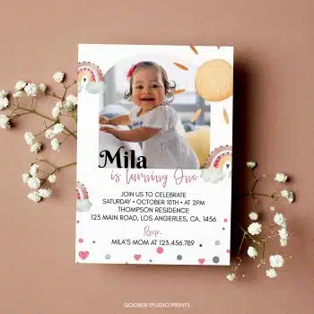 Boho Rainbow Birthday Photo Invitation