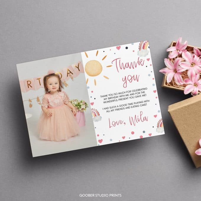 Boho Rainbow Birthday Thank You Card - Image 2