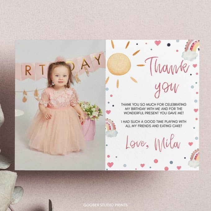 Boho Rainbow Birthday Thank You Card - Image 3