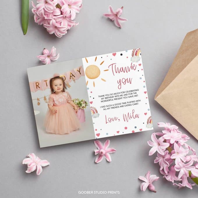 Boho Rainbow Birthday Thank You Card - Image 4