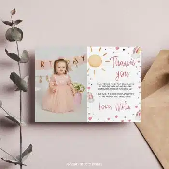 Boho Rainbow Birthday Thank You Card