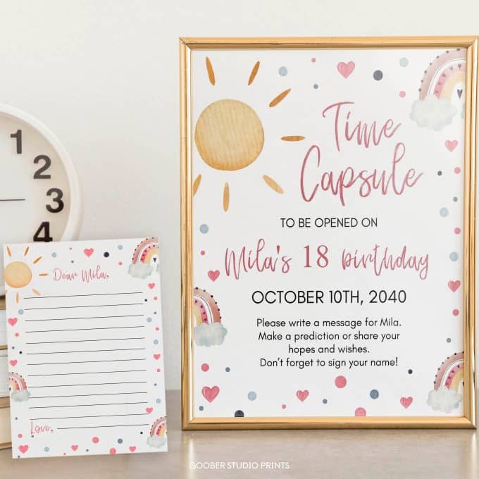 Boho Rainbow Birthday Time Capsule Sign & Card