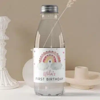 Boho Rainbow Birthday Water Bottle Label