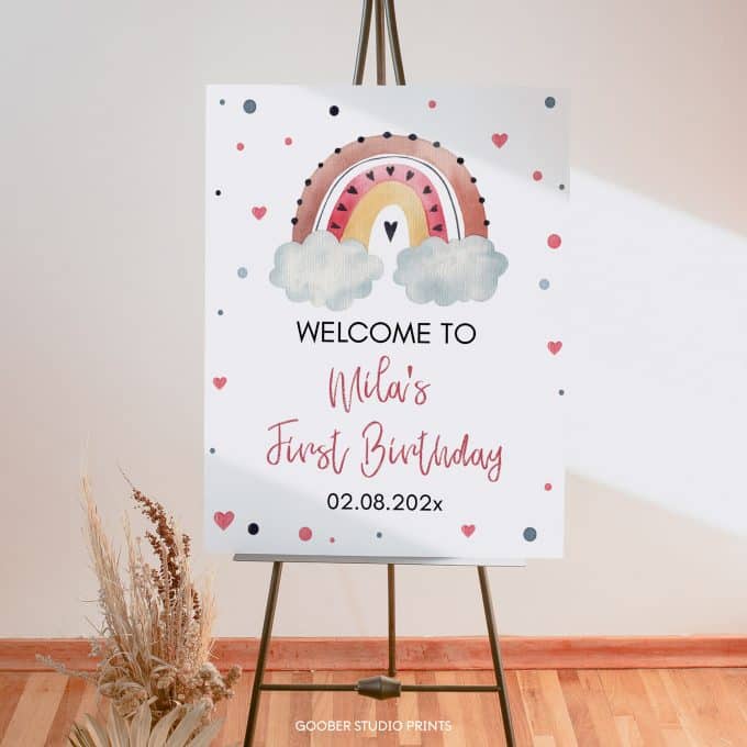 Boho Rainbow Birthday Welcome Sign