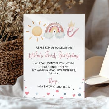 Boho Rainbow First Birthday Invitation