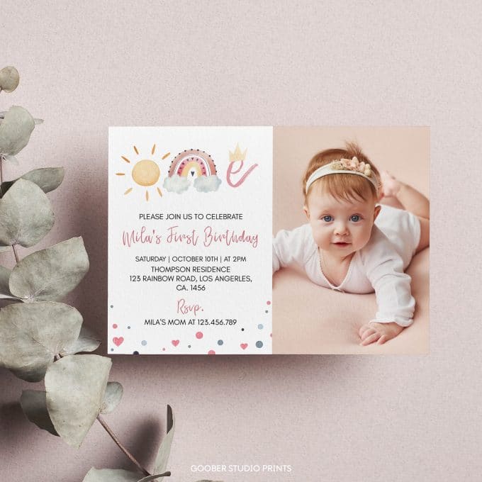 Boho Rainbow First Birthday Photo Invitation - Image 2