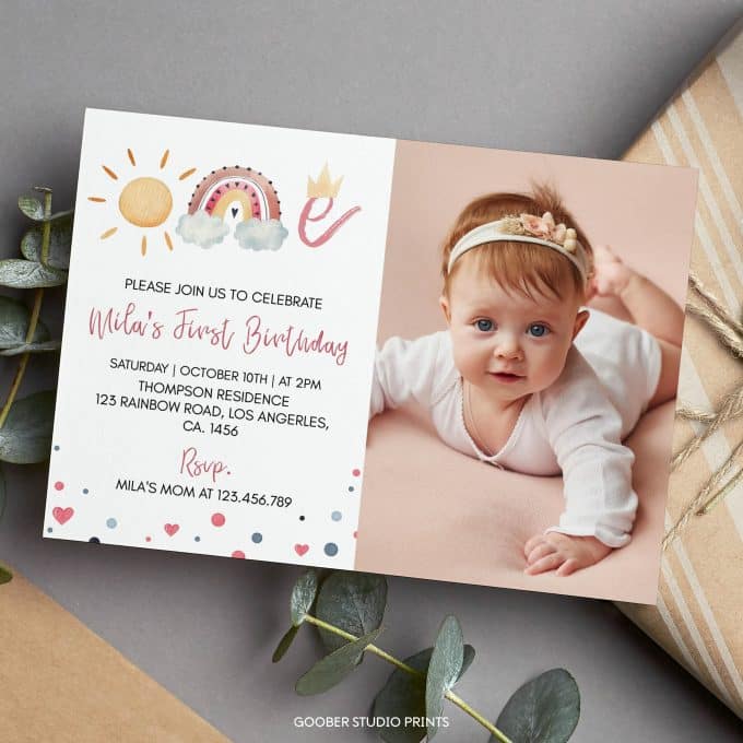 Boho Rainbow First Birthday Photo Invitation - Image 3