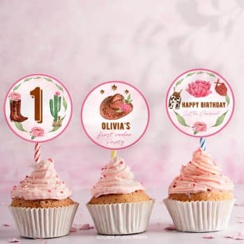 Cowgirl Birthday Cupcake Toppers