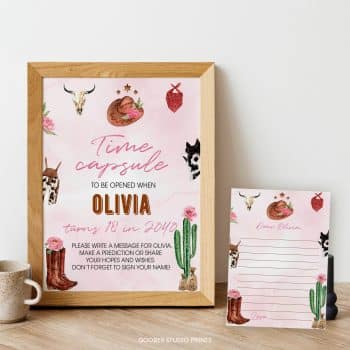 Cowgirl Birthday Time Capsule Sign & Card