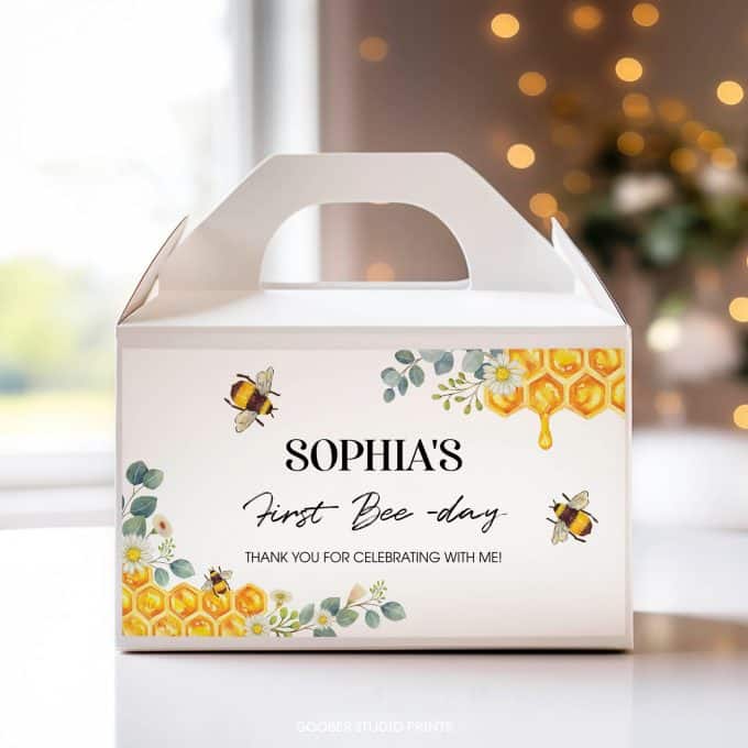 Bee Birthday Gable Box Label