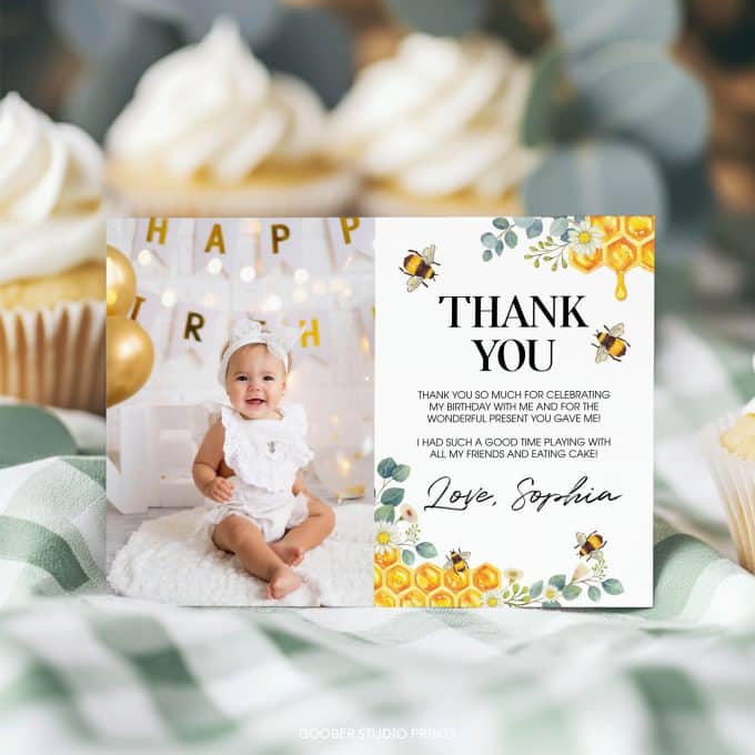 Bee Birthday Thank You Card
