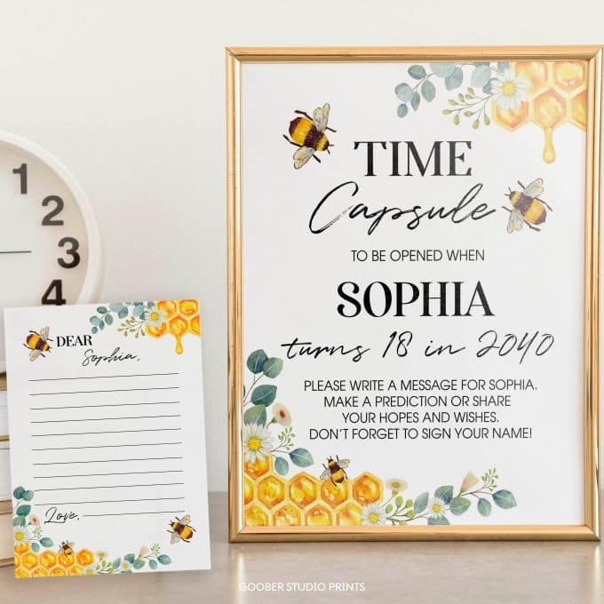 Bee Birthday Time Capsule Sign & Card - Image 2