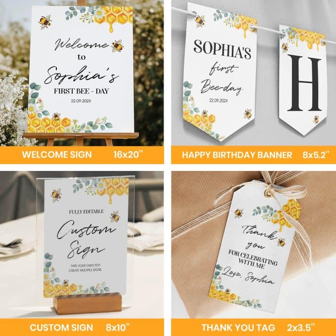 First Bee Day Birthday Invitation Bundle - Image 3