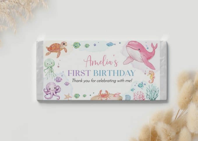 Pastel Under The Sea Birthday Chocolate Bar Wrappers - Image 2