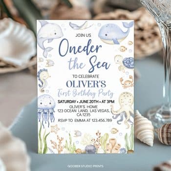 Oneder The Sea First Birthday Invitation