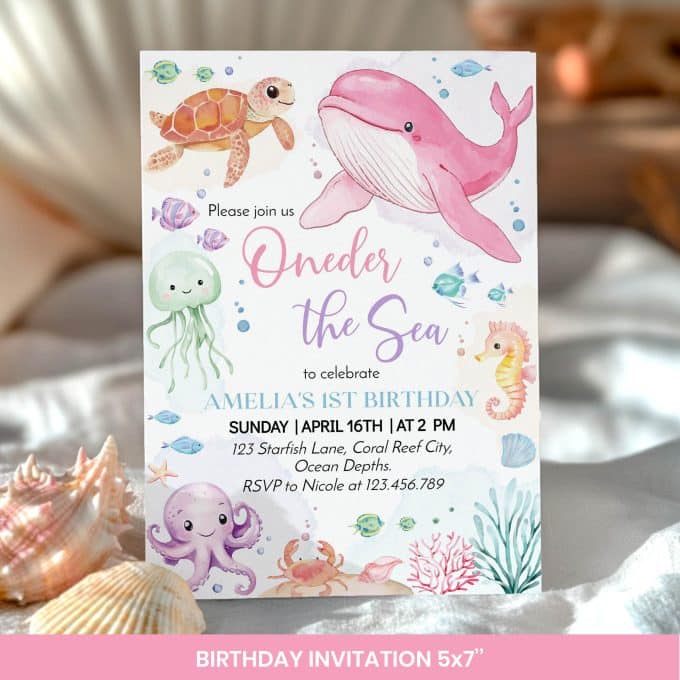 Pastel Under The Sea Birthday Invitation Bundle - Image 2