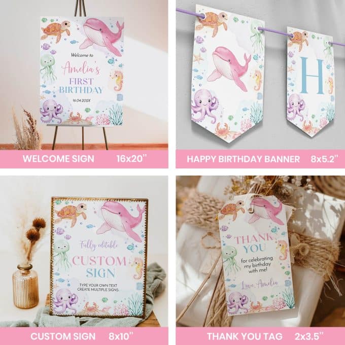 Pastel Under The Sea Birthday Invitation Bundle - Image 3