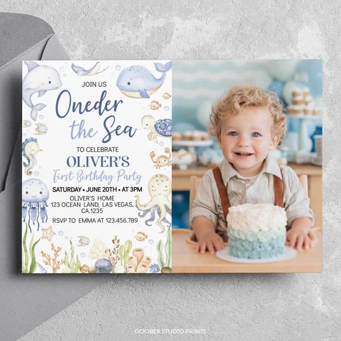 Oneder The Sea First Birthday Photo Invitation - Image 2