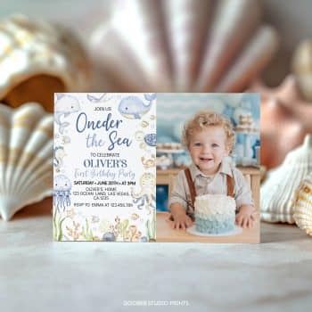 Oneder The Sea First Birthday Photo Invitation