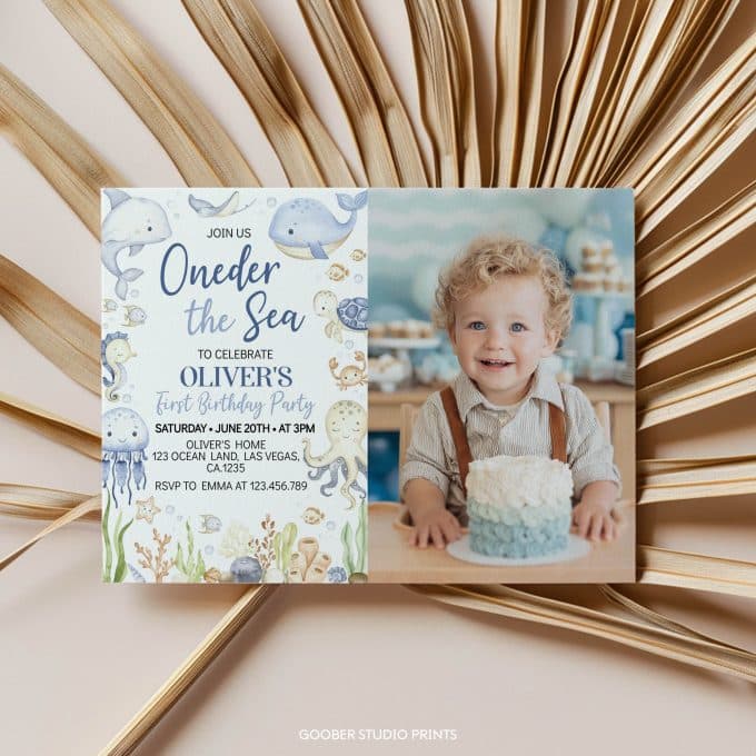 Oneder The Sea First Birthday Photo Invitation - Image 3