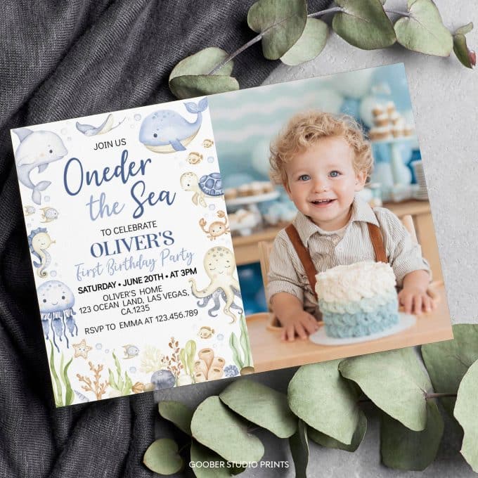 Oneder The Sea First Birthday Photo Invitation - Image 4