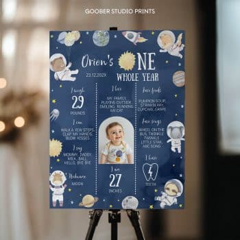 Space Safari Animals Birthday Milestone Photo Poster