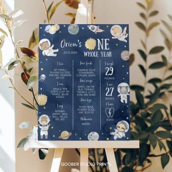 Space Safari Animals Birthday Milestone Poster