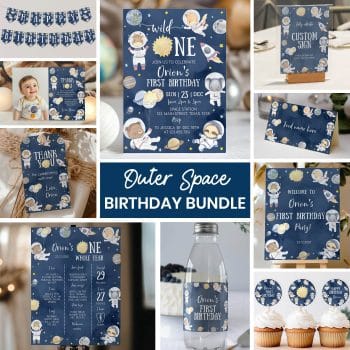 Outer Space Safari Animals Birthday Invitation Bundle