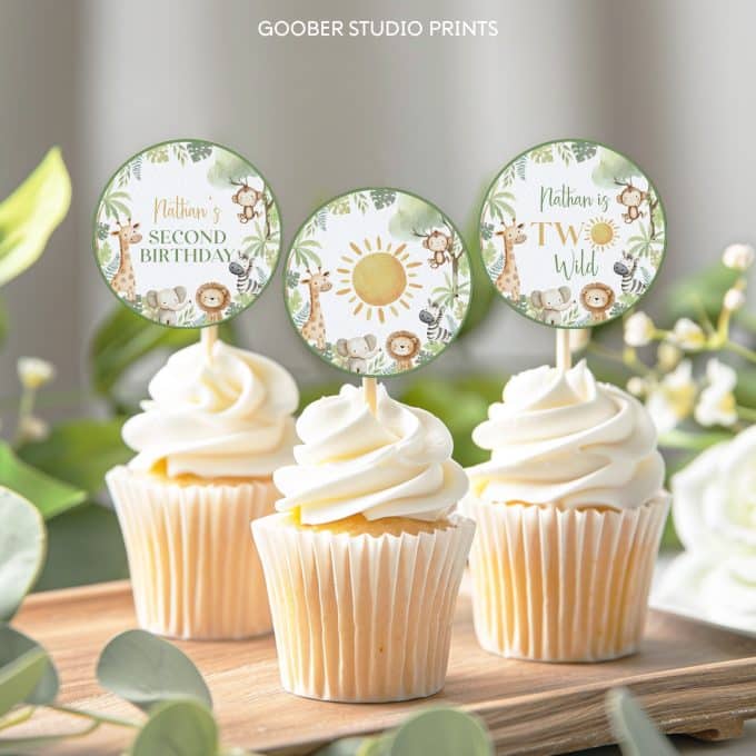 Safari Two Wild 2nd Birthday Cupcake Toppers