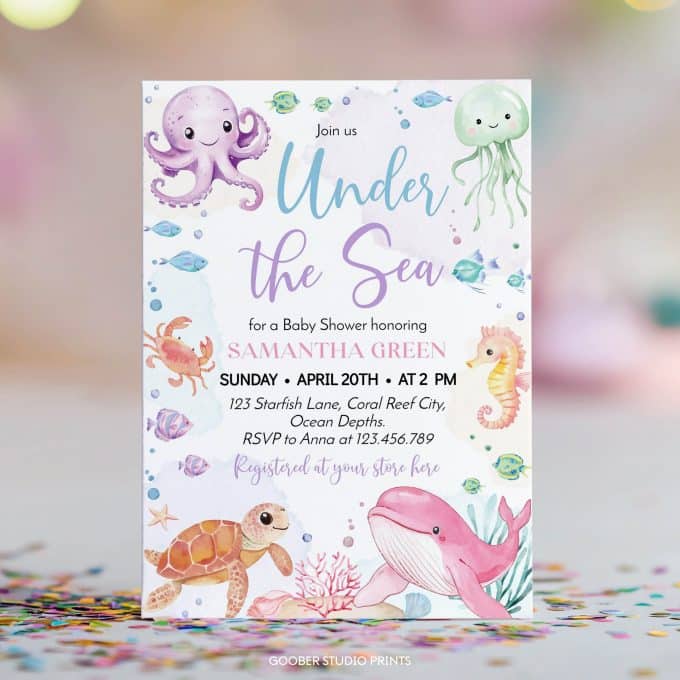 Pastel Ocean Animals Baby Shower Invitation Set - Image 8