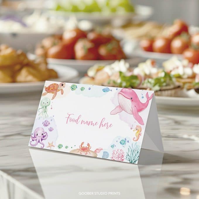 Pastel Under The Sea Birthday Food Tent Cards - Image 2