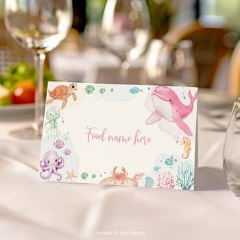 Pastel Under The Sea Birthday Food Tent Cards