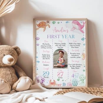 Pastel Under The Sea Birthday Milestone Photo Poster