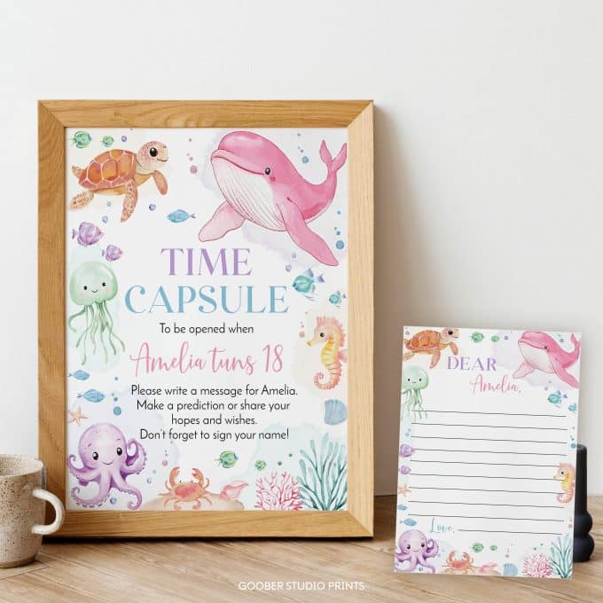 Pastel Under The Sea Birthday Time Capsule Sign & Card - Image 2