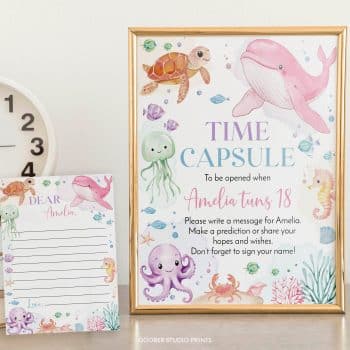 Pastel Under The Sea Birthday Time Capsule Sign & Card