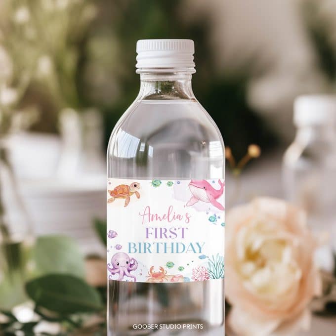 Pastel Under The Sea Birthday Water Bottle Label - Image 4