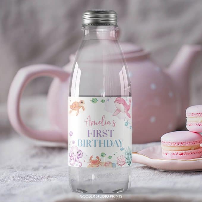 Pastel Under The Sea Birthday Water Bottle Label - Image 7