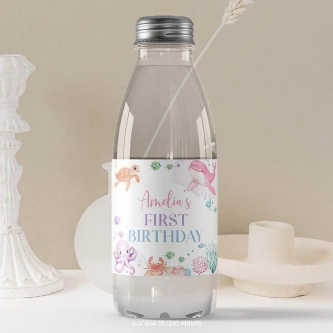 Pastel Under The Sea Birthday Water Bottle Label - Image 3