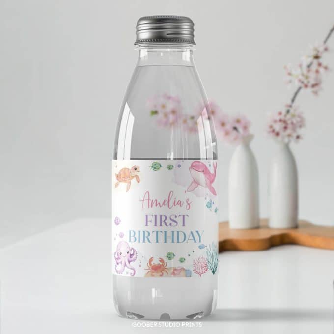 Pastel Under The Sea Birthday Water Bottle Label