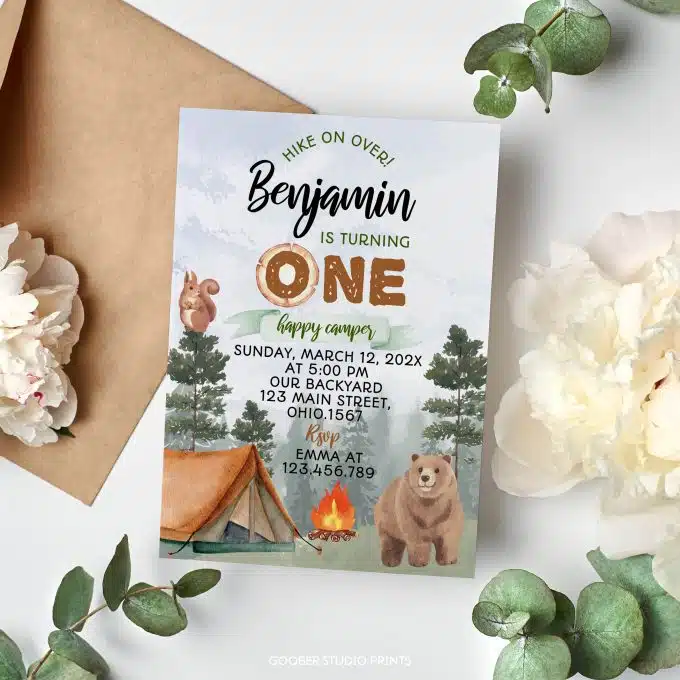 Camping 1st Birthday Party Invitation - Image 4