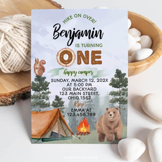 Camping 1st Birthday Party Invitation - Image 7