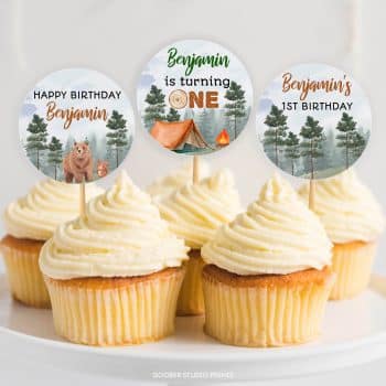 Camping Birthday Party Cupcake Toppers