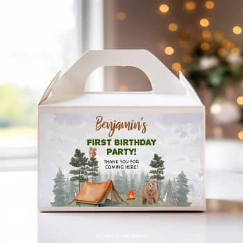 Camping Birthday Party Gable Box Label