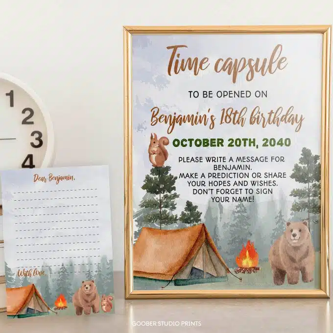 Camping Birthday Party Time Capsule Sign & Card - Image 2