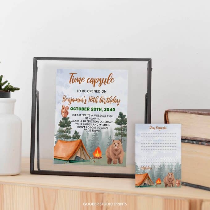 Camping Birthday Party Time Capsule Sign & Card - Image 3